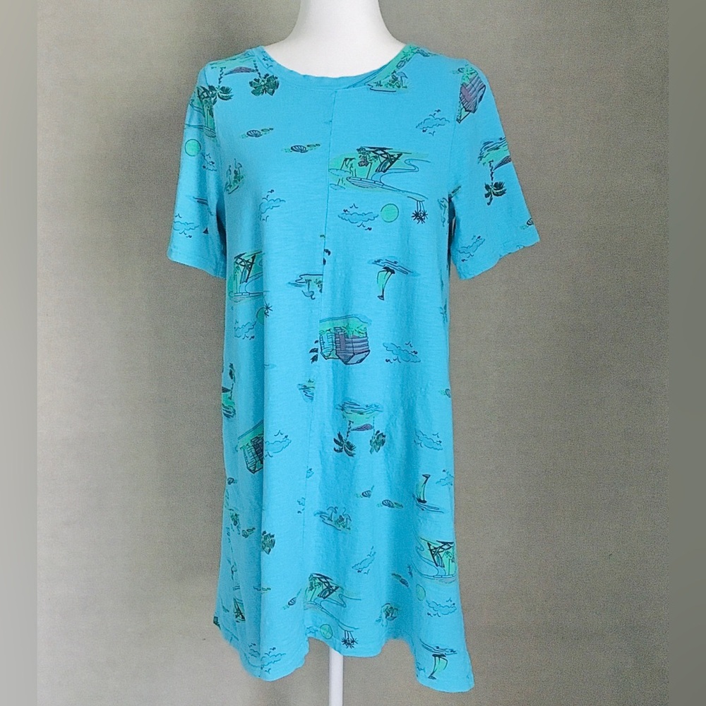 Fresh Produce Beachy Blue Dalia Drape Dress 100% Cotton Size Small